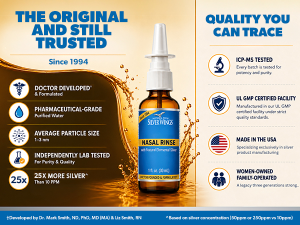 Natural Path Silver Wings Natural Silver Nasal Rinse Spray - 250 ppm - 1oz (Pack of 2)