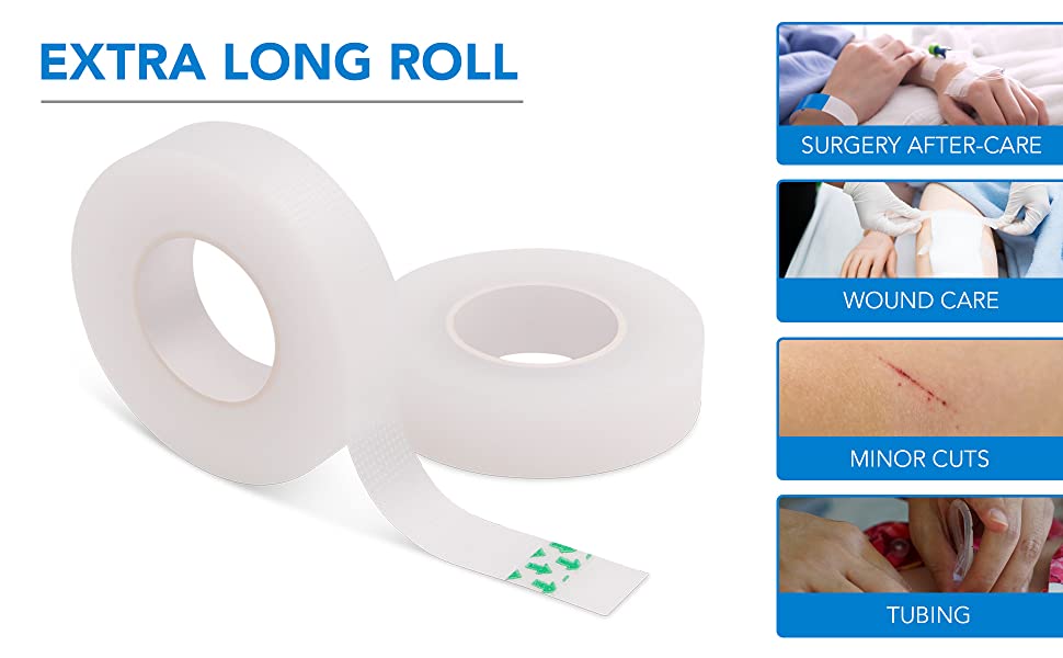 HEALQU Surgical Transparent Tape for Wound Care, Tubing, First Aid Supplies - 1" x 10yd Box of 12 Breathable, See Through, Microporous Waterproof Tape with Gentle Adhesion and Easy Monitoring