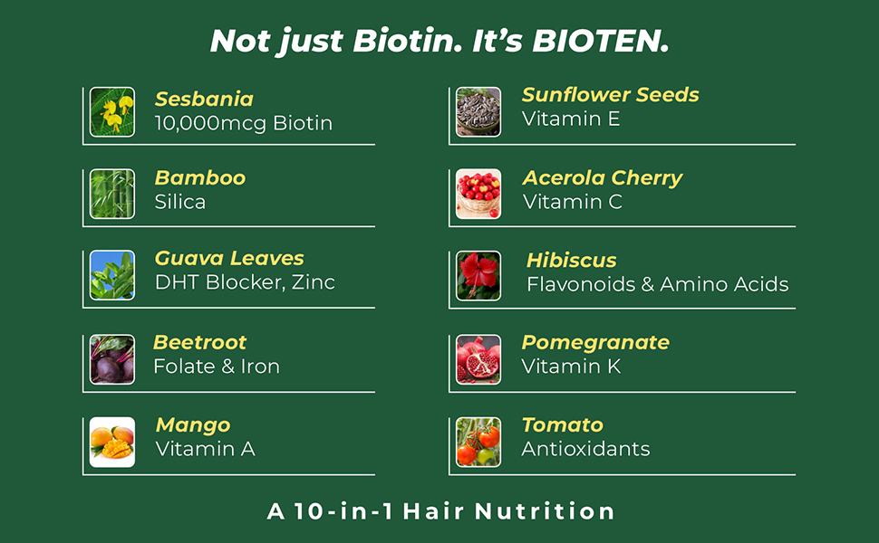 Cureveda Hair Bioten Grow Plant Based Biotin 10000 mcg Powder Supplement for Men & Women | Healthy Scalp and Hair Growth, No Added Sugar, Natural Pomegranate Flavour 30 Sachets