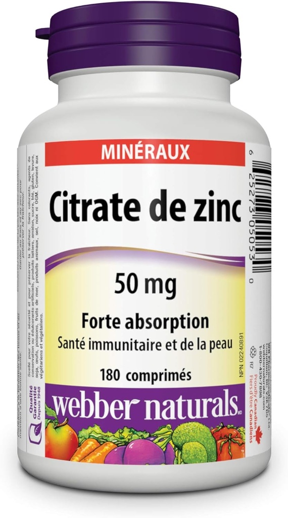 Webber Naturals Zinc Citrate 50 mg, 180 Tablets 3