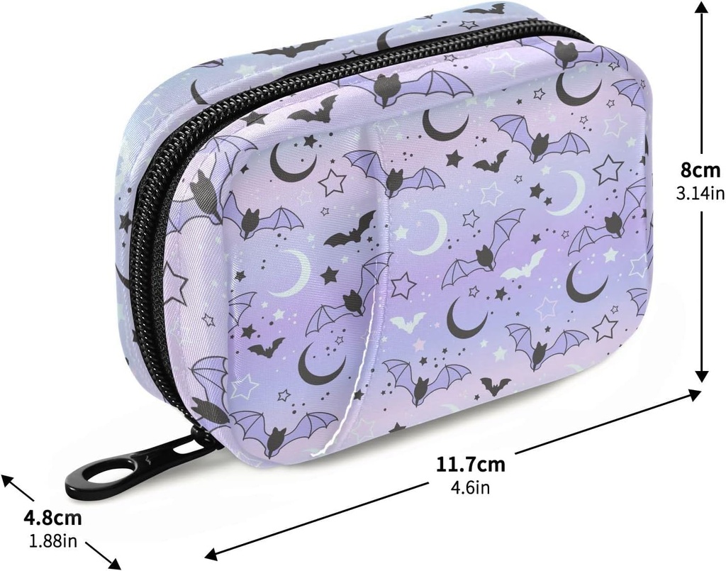 Pill Box Purple Bat Moon 7 Day Pill Case Travel Pill Organizer Bag with Zipper Portable Weekly Vitamin Medicine Supplement Holder Pouch Bag 4