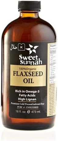 Certified Organic Pure Bottle Cold Pressed Flax Seed Oil 16oz- No preservatives & Artificial Color- SweetSunnah 2