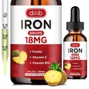 Folyékony vaspótlás nők és férfiak vas cseppek vaspótló vérszegénység folsav, C-vitamin, B12 vörös vérsejt támogatás - ananász aroma, 2 Fl Oz