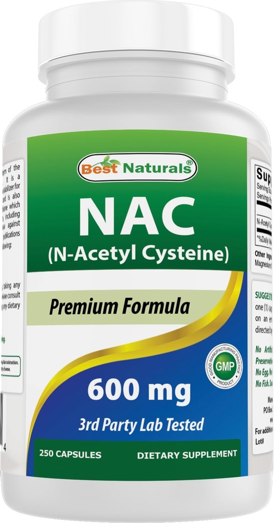 Best Naturals NAC - N Acetil-cisztein 600 mg 250 kapszula - n Acetil-cisztein - Erőteljes antioxidáns