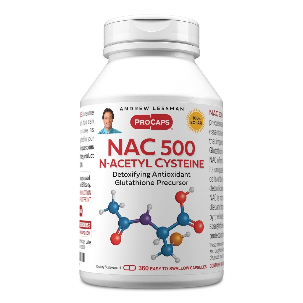 ANDREW LESSMAN NAC-500 N-Acetyl Cystein 360 Capsules - Hilft, den täglichen Angriff von schädigenden freien Radikalen zu bekämpfen, schützt Gehirn, Herz, Lunge, Leber, Nieren. Entgiftendes Antioxidans. Keine Zusatzstoffe