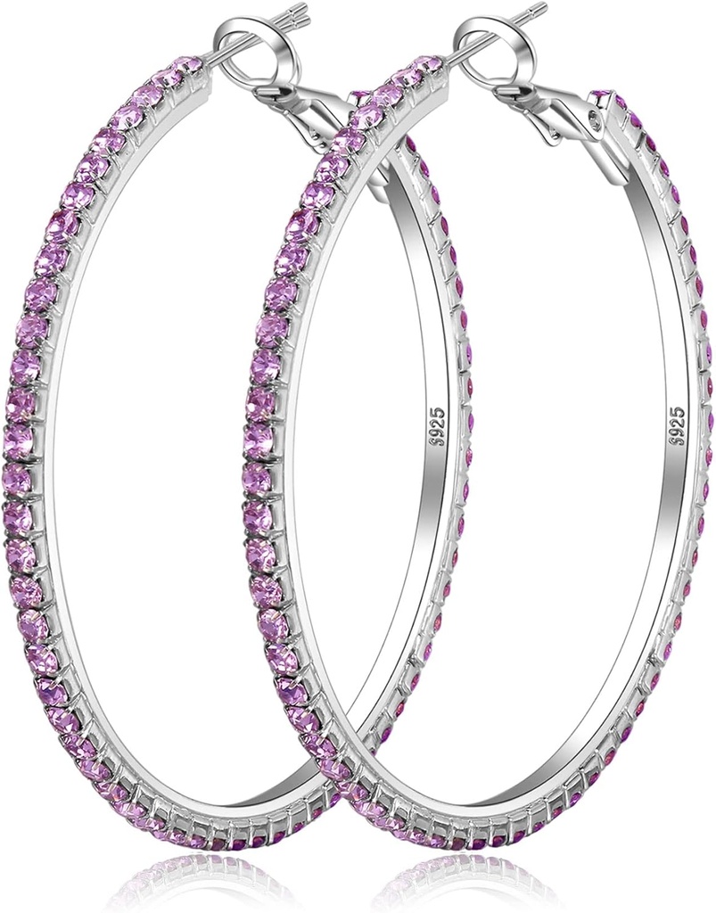 925 Sterling Silber Ohrringe große Strass Ohrringe große Cubic Zirkonia Hoop Ohrringe Dünne Strass Runde Ohrringe für Frauen 20/30/40/50/60/70mm Sparkly Hoops mit Kristallen für Damen