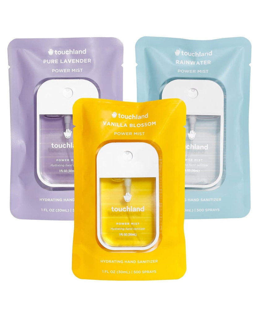 Touchland Power Mist Hydrating Hand Sanitizer Spray, BLOSSOM Trio Set (Levender, Vanilla, Rainwater), 1 FL. OZ. Utazási méret (3. sor)