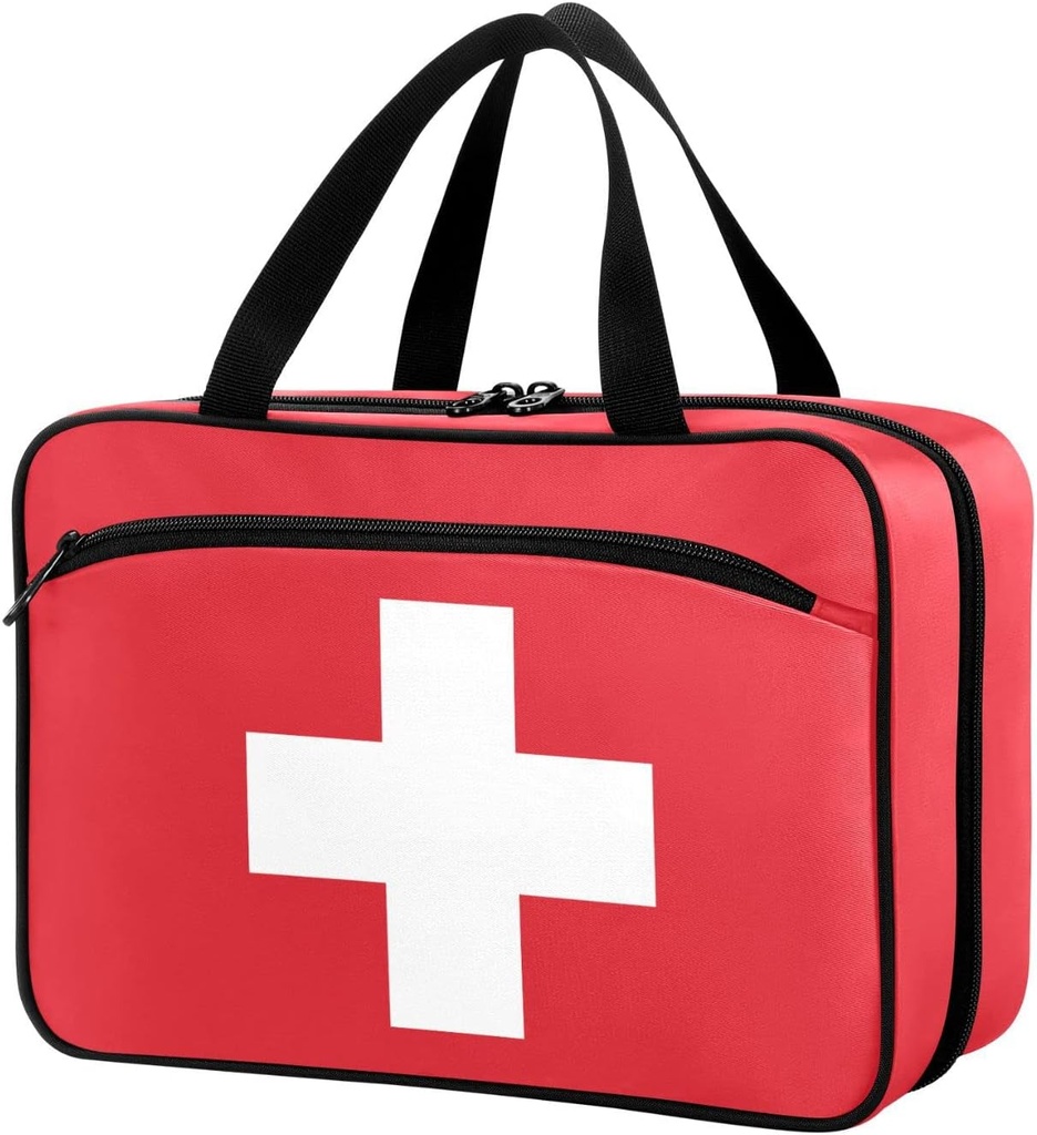 Naanle Pille Organizer Tasche Reisen Pille Flasche Medizin Organizer Home Aufbewahrung medizinische Tasche für Vitamin-Ergänzungen, Weißes Kreuz Leere rote Erste Hilfe Tasche für Auto Camping, 1.0 Zähler