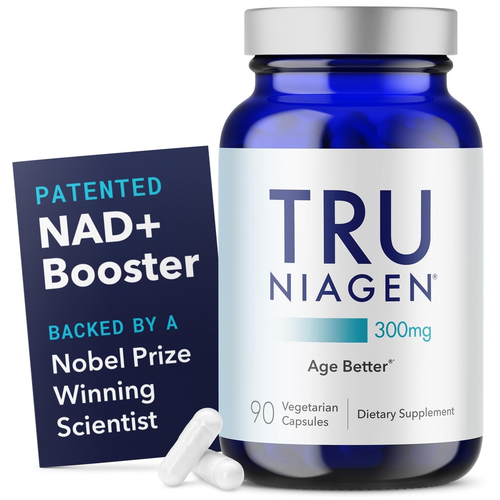TRU NIAGEN Patentierte NAD+ Ergänzung für Anti-Aging und Zell-Regeneration, 300 mg Niagen, 90 Servierungen | Unterstützt Zelluläre Energie, Gehirn, Muskel | Nicotinamid Riboside (NR) Nehmen Sie 1 Täglich | 1 Flasche