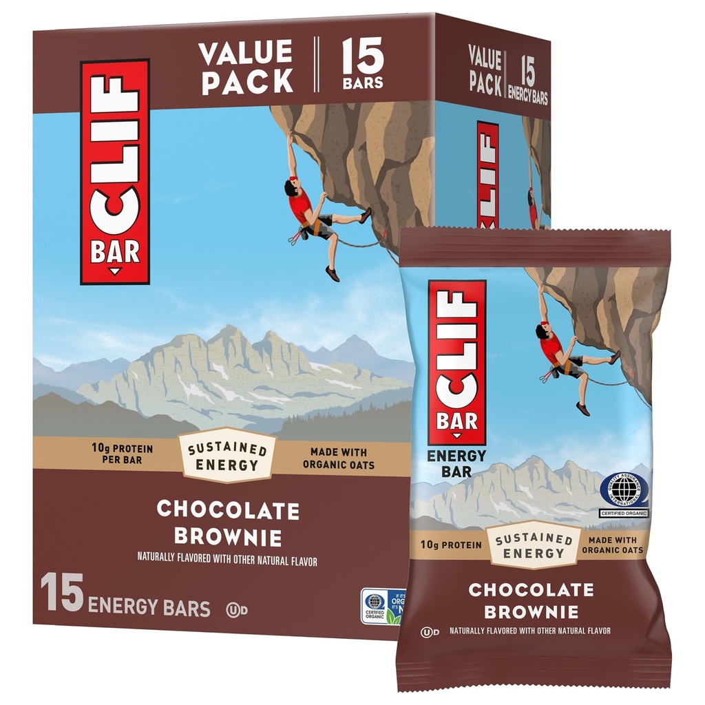 CLIF BAR - Energy Protein Bárok - Csokoládé Brownie - Organic Zab - Energy Bárok - Nem GMO - (15 csomag)