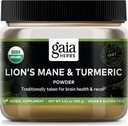Gaia Herbs Lion's Mane & Turmeric Powder - Herbales Pilz-Ergänzungs-Pulver zur Pflege von Gehirn Gesundheit und Recall - USDA Certified Organic-3.53 Oz (bis zu 45-Tage-Versorgung)