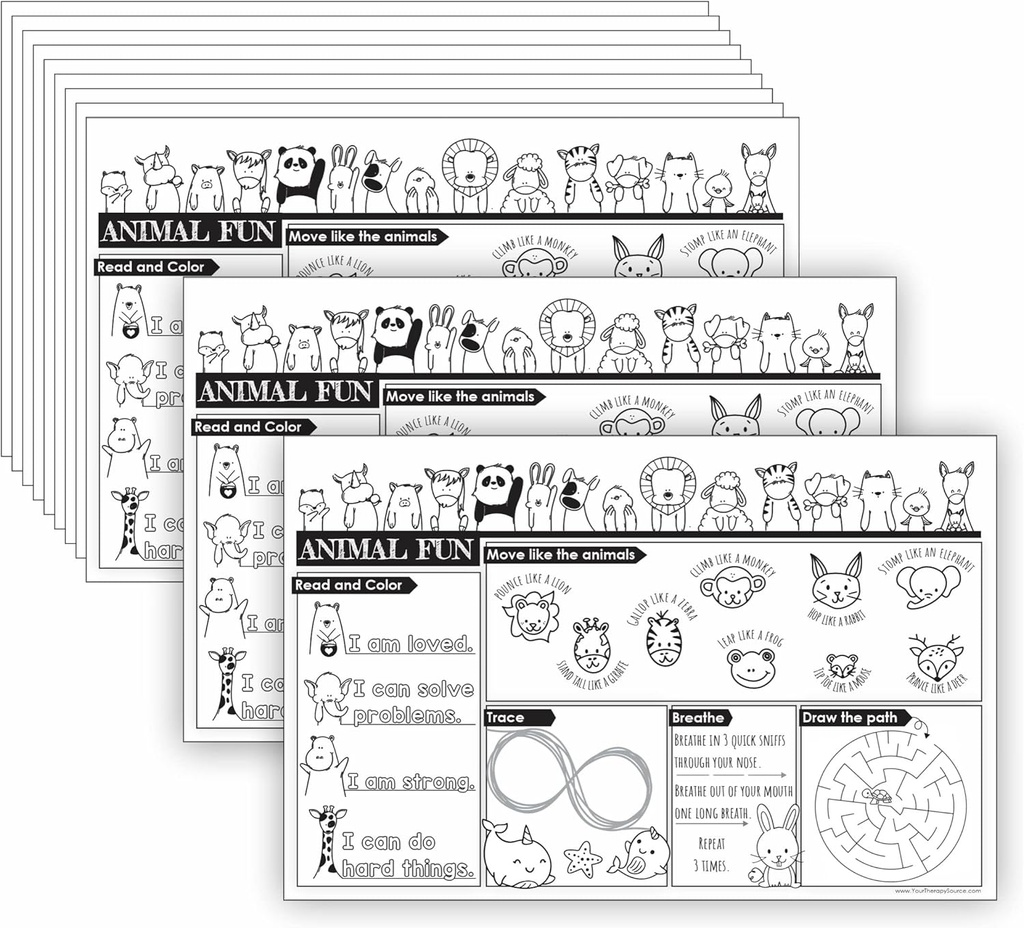 Animal Coloring Pages for Kids Bulk Activity Placemats für Kinder Gross Motor Skills, Fine Motor Skills, Visual Motor Skills, Brain Break Aktivitäten, ADHD Tools für Kinder, Autism Learning Materials