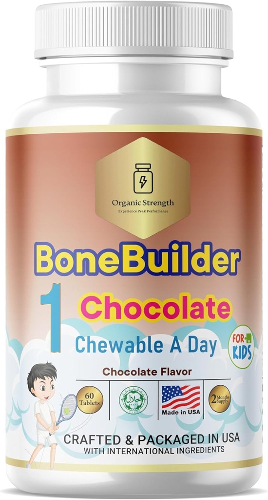 Kids Bone Builder 1 Chewable A Day Halal Vitamins Chocolate Flavor for Age 4- 12 60 Servings