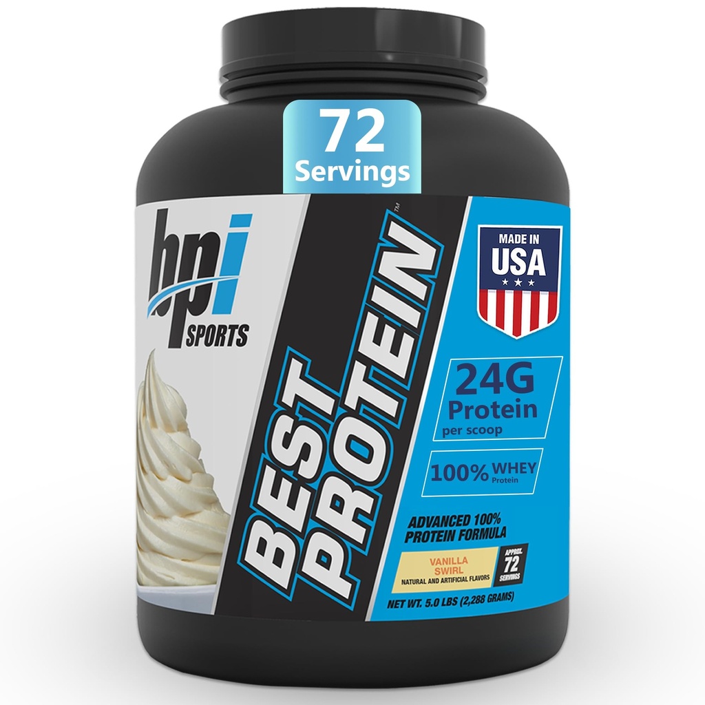 BPI Sports Best Protein – 100% Whey Protein Powder – Muskelwachstum, Erholung, Meal Ersetzung – Keine Füllstoffe, Glutenfrei – Bestes Proteinpulver für Männer & Frauen | Vanilla Swirl – 5 Pfund