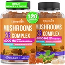 Pilzgummis für Erwachsene 4000mg, Gehirn-Ergänzungen für Gedächtnis und Fokus, 26 in 1 Pilz-Ergänzungskomplex mit Ashwagandha & Lion's Mane, Turkey Tail, Reishi, Cordyceps, Organic, 120 Count