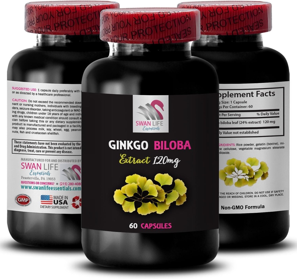 Ginkgo biloba Natürliches Antioxidans - Ginkgo BILOBA Extrakt - pflanzliches Antioxidans Pulver, Ginkgo biloba Ergänzung, natürliches Antioxidans Extrakt, pflanzliches Antioxidans Unterstützung, Ginkgo Vorteile 1 Bot 60 Caps