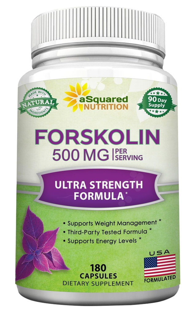 aSquared Nutrition Forskolin 500mg Max Strength-180 Kapseln,Forskolin Ergänzung für reine Gewichtsverlust Kraftstoff, Coleus Forskohlii Root - Forskolin Diät Pillen, Belly Buster Fat Burner 2X Slim Trim Lose