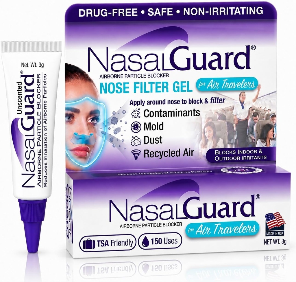 Airborne Partikel Blocker Nasal Gel für Flugreisende - Drug-Free, Non-irritating, Non-drowsy, Flugzeug Reisen genehmigt (Unscented) - Über 150 Anwendungen pro Tube (0.1 oz, Pack of 1)