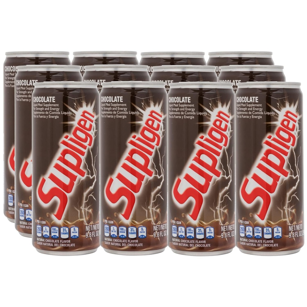 Supligen csokoládé folyékony élelmiszer kiegészítés, 9.87 oz (12-es csomag) - Fehérje és Vitamin Shake for Energy, Strength & Recovery - Ready- to- Drink Nutritional Meal