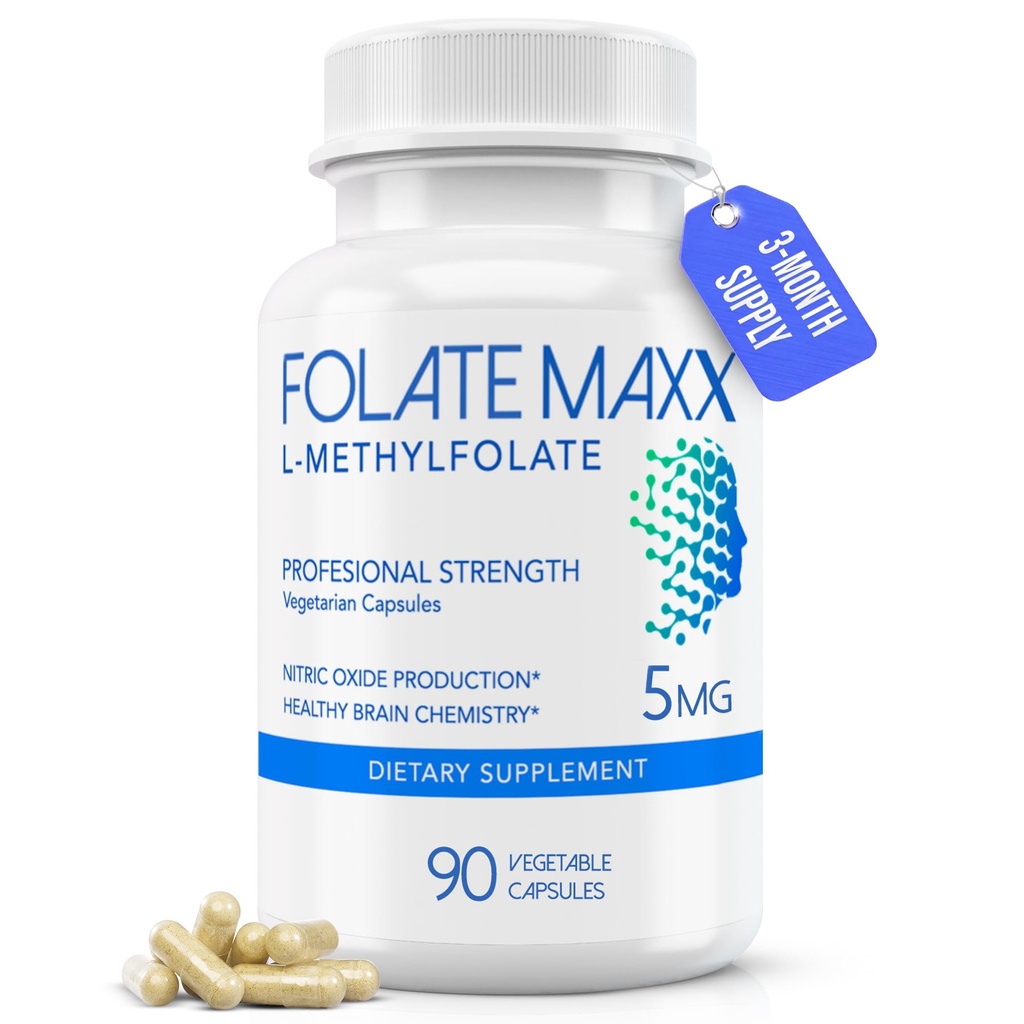 FolateMaxx L Methylfolate 5mg, 90 Capsules – Doctor Formulated Methyl Folate Supplement for Women & Men – High Potency 5-MTHF for Energy, Mood & Focus – Non-GMO, Gluten-Free (3-Month Supply)