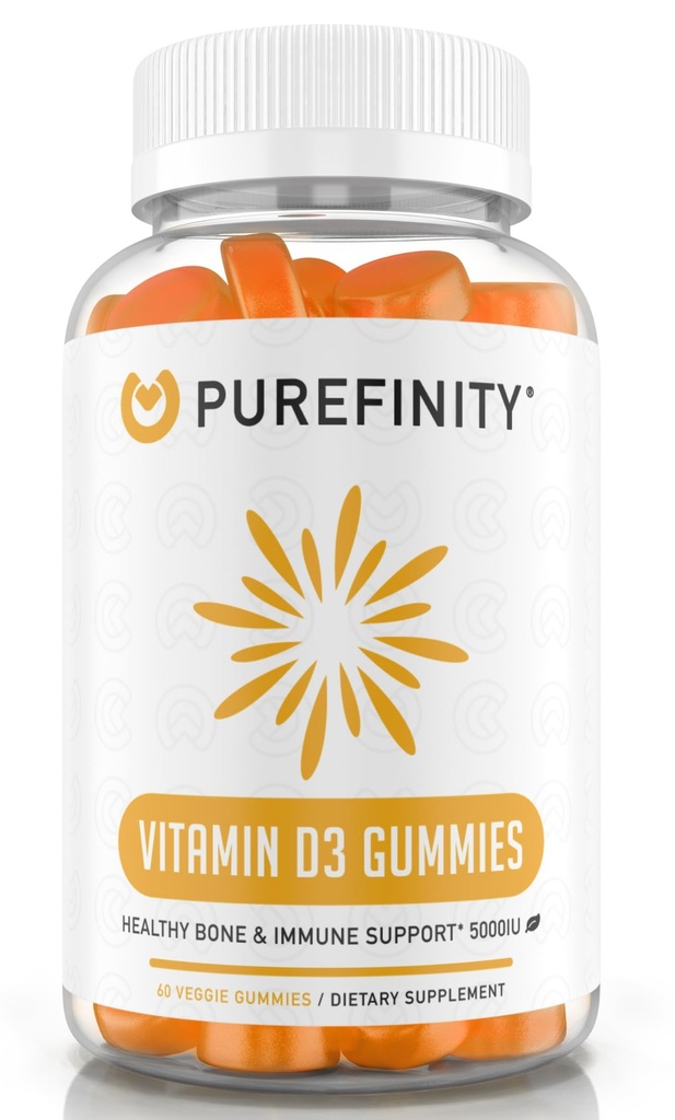 PUREFINITY-vitamin D3 5000 iu gumik - A napi D-vitamin kiegészítés csont-, Immun-egészségügyi, és közös izom támogatás felnőttek és gyerekek - glutén mentes, Non-GMO - 60 Veggie Gumies