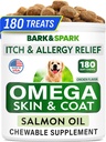 BARK & SPARK Omega 3 kutyáknak - 180 halolaj kezelés kutyasütésre, bőr allergia sajtok, Itch Relief, Hot Spots kezelés - Joint Health - Skin and Coat Supplement - EPA & DHA Fatty Acids - Salmon Oil
