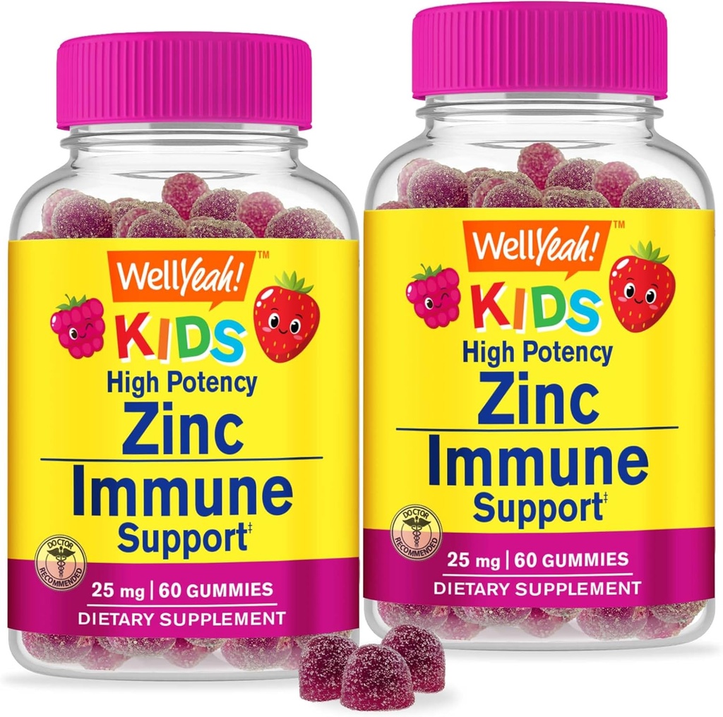 WellJa Zink für Kinder 25mg Gummie - Immunsystem und Antioxidantienunterstützung - Hautgesundheit, maximale Stärke Kinder Zink Ergänzung Immun Booster Gummy - GMO-frei, Vegan - 60 Gummie (2)