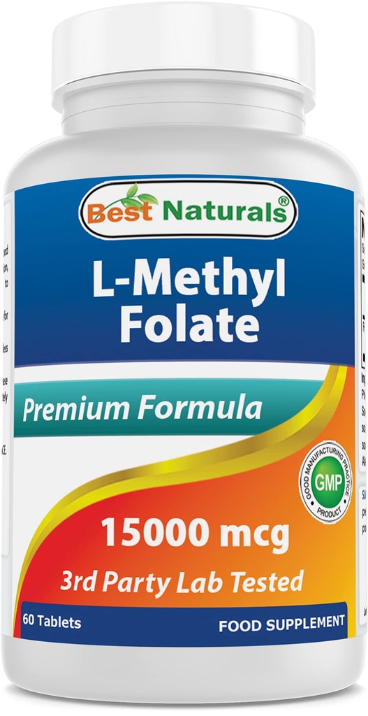 Best Naturals Methyl Folate 15000 mcg (15mg) (die meisten bioverfügbar) 60 Tabletten - unterstützt Zellbildungswachstumsfunktion, Gehirn, Gedächtnis, Herz-Kreislauf-Gesundheit (60 Zähler (Pack von 1))