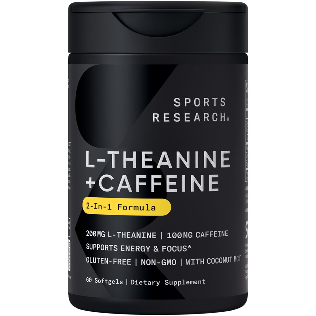 Sports Research® L-Theanine + Caffeine Nootropic Supplement - 60 Softgels