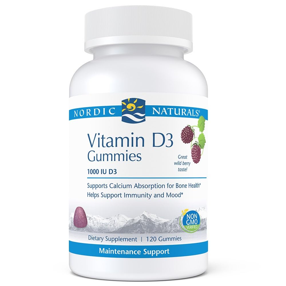 Nordic Naturals Pro Vitamin D3 Gummies, Wildbeere - 120 Gummies - 1000 IE Vitamin D3 - Großer Geschmack - Gesunde Knochen, Stimmung & Immunsystemfunktion - Nicht-GVO - 120 Portionen