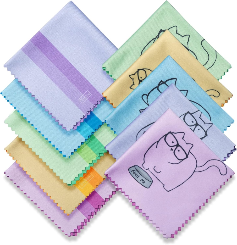 10 Pack niedliche Kitty Cat Design Multicolor Microfiber Reinigungstücher für Reinigungsbrillen Objektive Sonnenbrillen und Handy schön Designer-Farben Blau Pink Yellow Purple Green Cloth Wipes