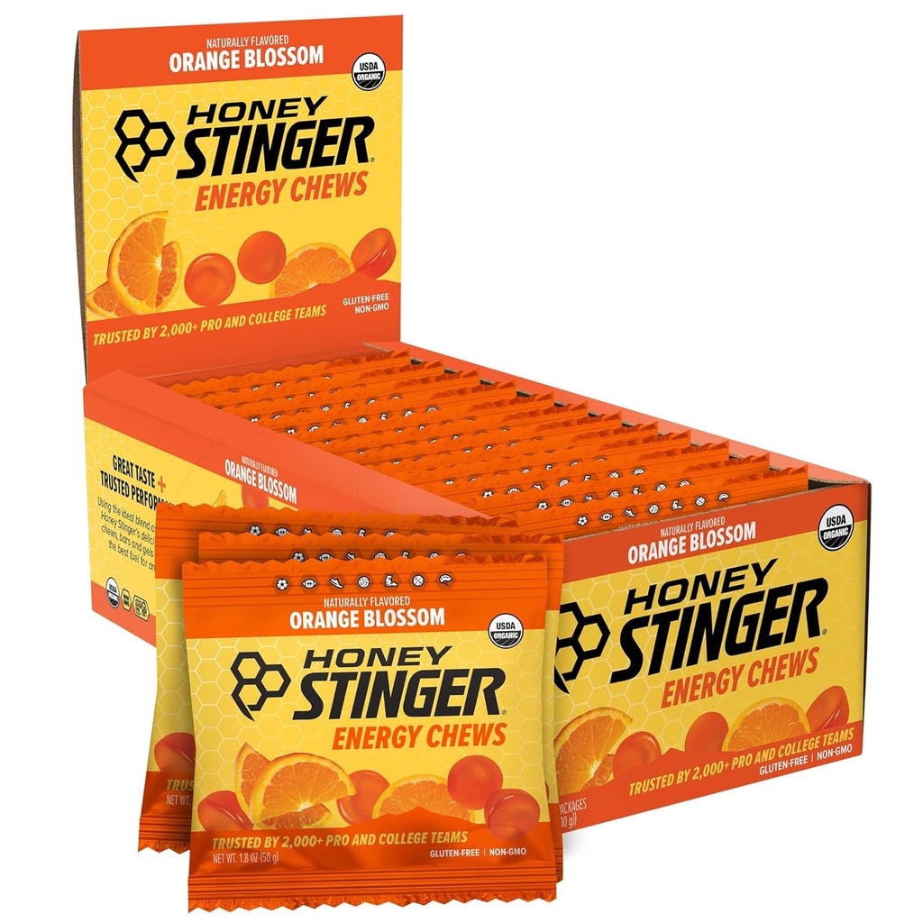 Honey Stinger Organic Orange Blossom Energy Chew, Gluten Free & Caffeine Free, für Übung, Laufen und Performance, Sporternährung für Heim & Gym, Pre und Mid Workout, 12 Pack, 21.6 Unze