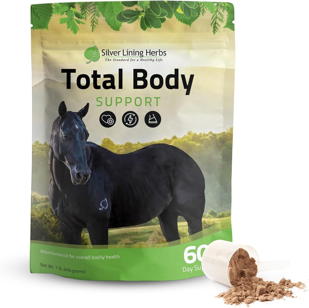 Silver Lining Herbs Total Body Horse Supplements Powder for Mental & Overall Health - Promoting Better Skin & Healthy Coat for Horses - Natural Herbal Equinity Horse Supplement - 1 lb Bag