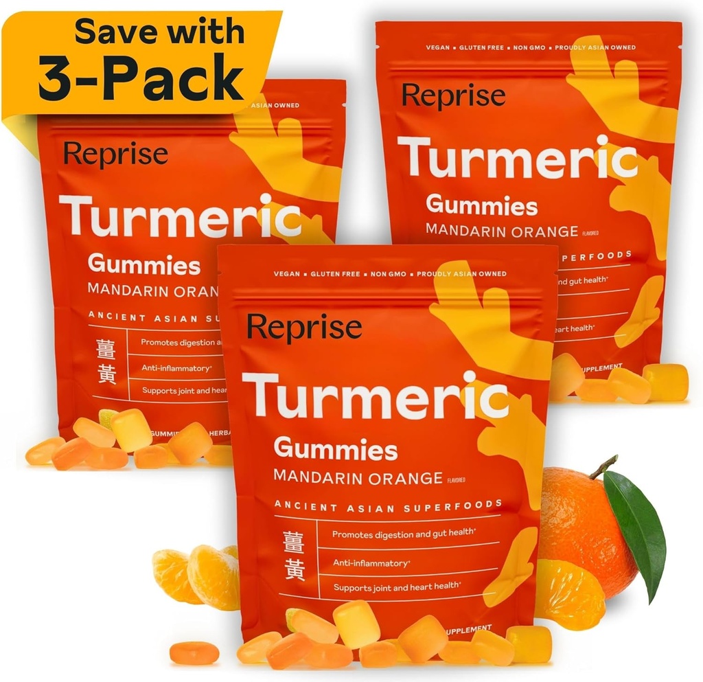 Kurkumenische Gummi für Frauen | Curcumin Ergänzung Gummi für Entzündung | Kurkuma Ergänzung für Erwachsene | Natürliche Curcumin, Low-Sugar, Vegan, Mandarin Orange Flavor, 45 Graf (Pack von 3)