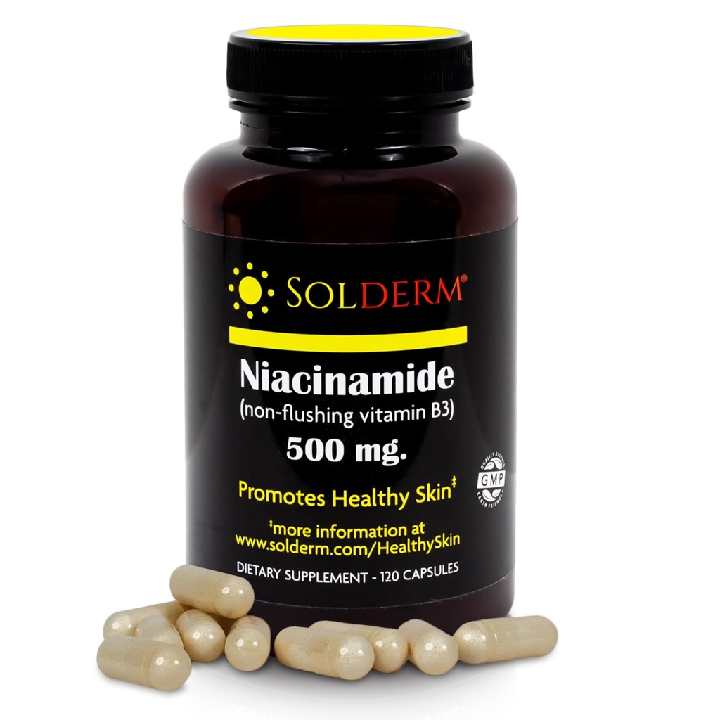 Niacinamid Non-Flushing Vitamin B3 Supplement | Vegetarisch und glutenfrei Vitamin Niacinamid Tabletten mit Gemüsezellulose Gehäuse | Fördert gesunde Haut | 120 Kapseln | 500mg