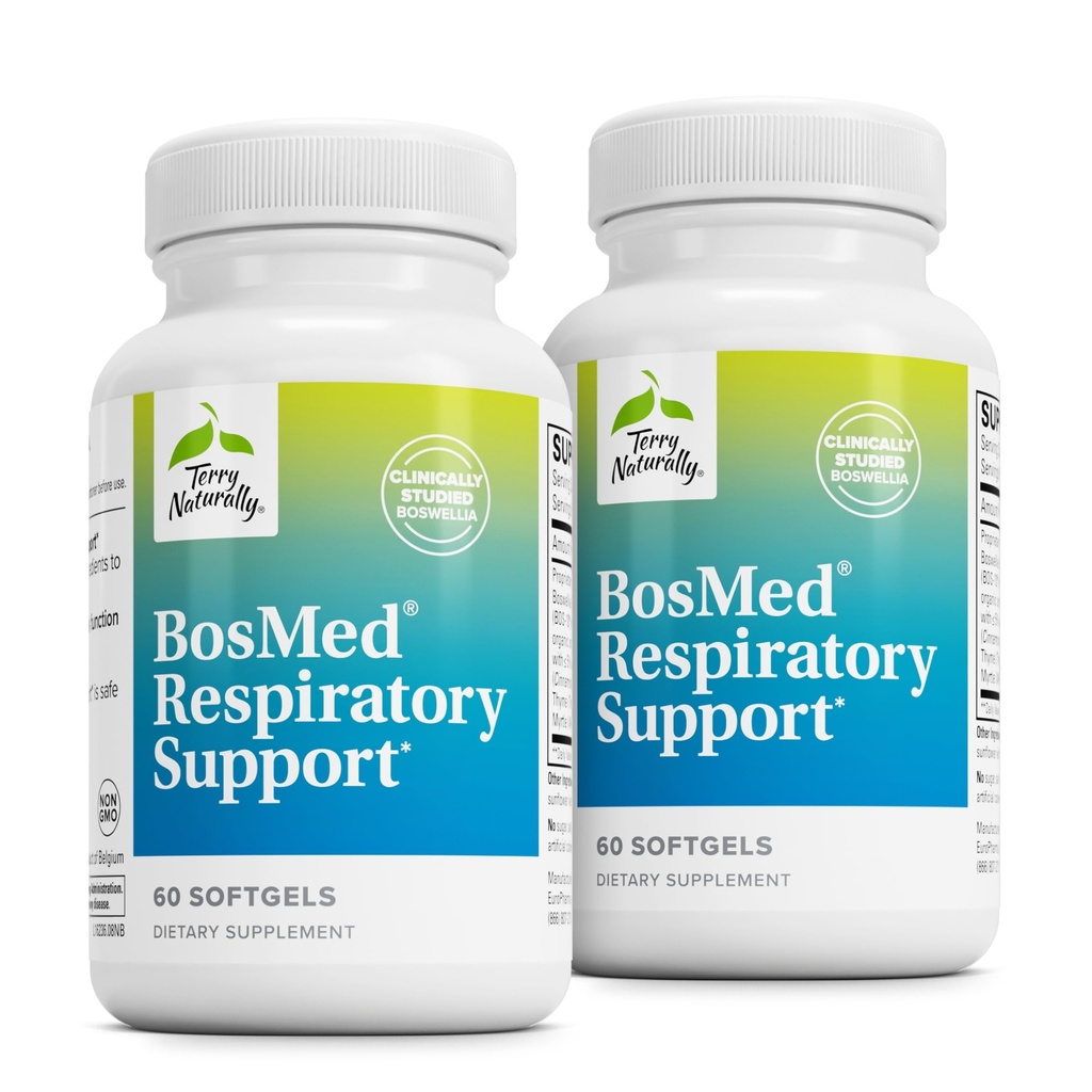 Terry Naturally BosMed Respiratory Support - Respiratory Support Supplement - Kräuterergänzung für Lung Support - Gesunde Lung Ergänzung für klare Bronchialpassagen - 60 Softgels (Pack von 2)