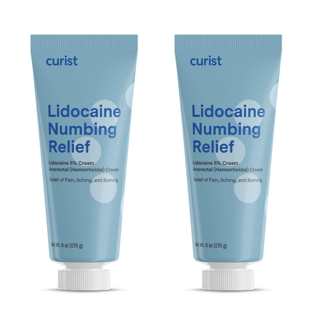 Curist 5% Lidocaine Cream Maximale OTC Stärke topische Schmerzlinderung OTC - 12 oz (Pack von 2) XL Tube 5 Prozent Lidocaine Numbing Cream to Numb Effektiv (2 Pack - 6 oz Tube)