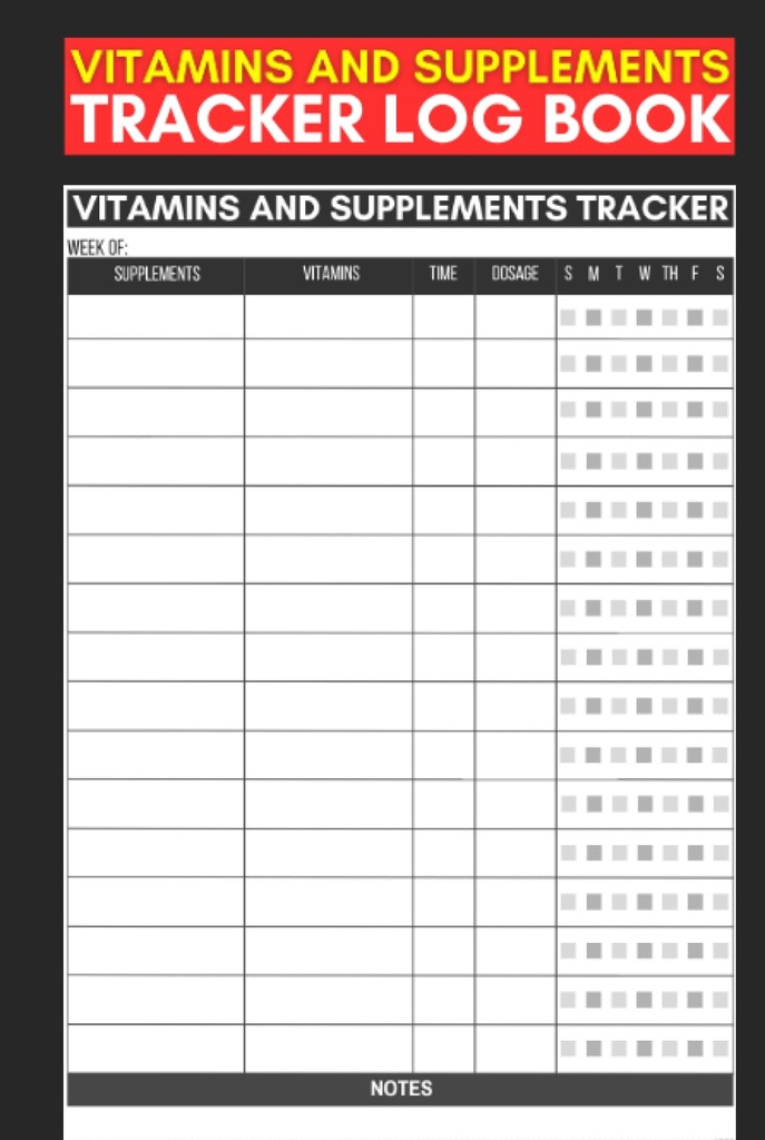 Vitaminok és kiegészítők Tracker Log Book: Aranyos Record Book Ajándék az ápolók, gondozók és őrzők nyomon követése kiegészítők és vitaminok bevitel