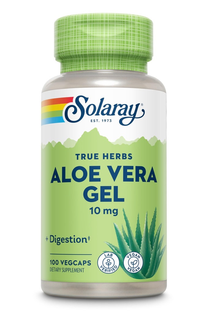 SOLARAY Aloe Vera Gel Konzentrat 200X - entspricht 2000mg Frischgel, Aloe Vera Kapseln mit Ingwer, Pfefferminz und Petersilie, Kräuter-Wellness-Unterstützung, Vegan, Non-GMO, 60-Day Garantie, 100 Servietten
