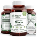 Natural Nutra Time-Release Slow Niacin 500mg (Vitamin B3), Support Healthy Cholesterol, Promotes Cardiovascular Health, Promotes Skin Cells and Improve Cognitive Function, 250 Vegan Tablets
