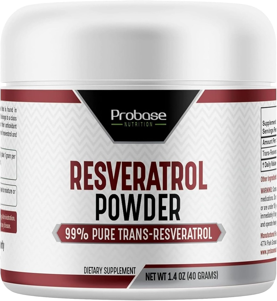 Probase Nutrition Trans Resveratrol Supplement, hohe Reinheit Resveratrol Pulver für Altersunterstützung, 40-Tage-Versorgung, 40 Gramm