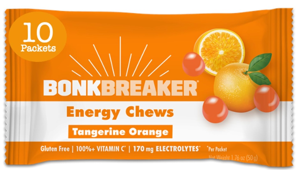 Bonk Breaker Energy Chews, Dairy-Free, Glutenfreie Zutaten, um schnelle Energie und Fokus, 1 Box von 10 Packungen, Tangerine Orange