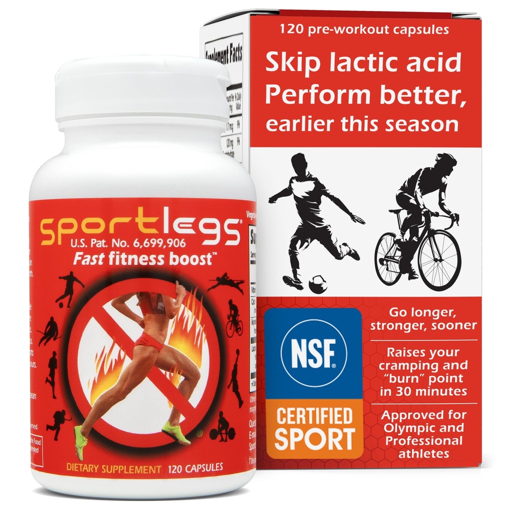 SPORTLEGS Fast Fitness Boost Pre Workout für Männer und Frauen, Milchsäure-Ergänzung, Sport-Endurance-Brennstoff, Endurance-Ergänzungen für Läufer - NSF zertifiziert für Sport,120-Capsule Bottle, 1 Packung