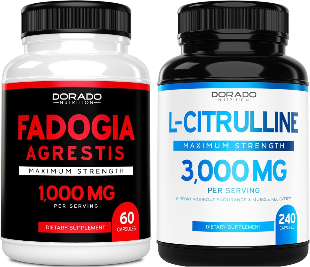 Fadogia Agrestis Extract (60 Count) Maximale Stärke - sportliche Leistung & Muskelmasse Unterstützung und L Citrulline (240 Count) L Arginine & Nitric Oxide für Leistung für Workouts - Vegan & USA Made