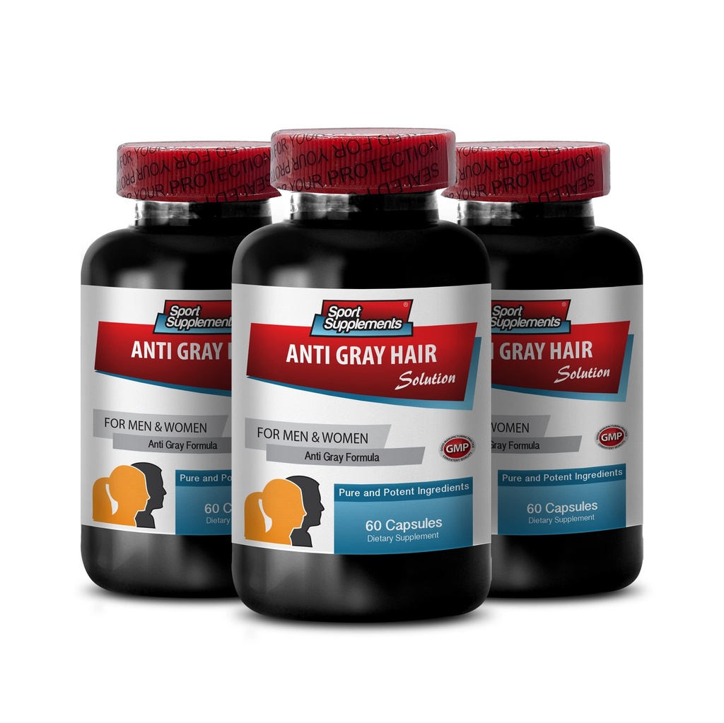 Haarwachstum wiederherstellen - Anti-Grau-Haar Natürliche Formel für Männer und Frauen - Folic Acid Supplement für Frauen, Fo ti Powder, Chlorophyll, Biotin für graues Haar, graue Haare Vitamine, 3 Flaschen 180 Kapseln