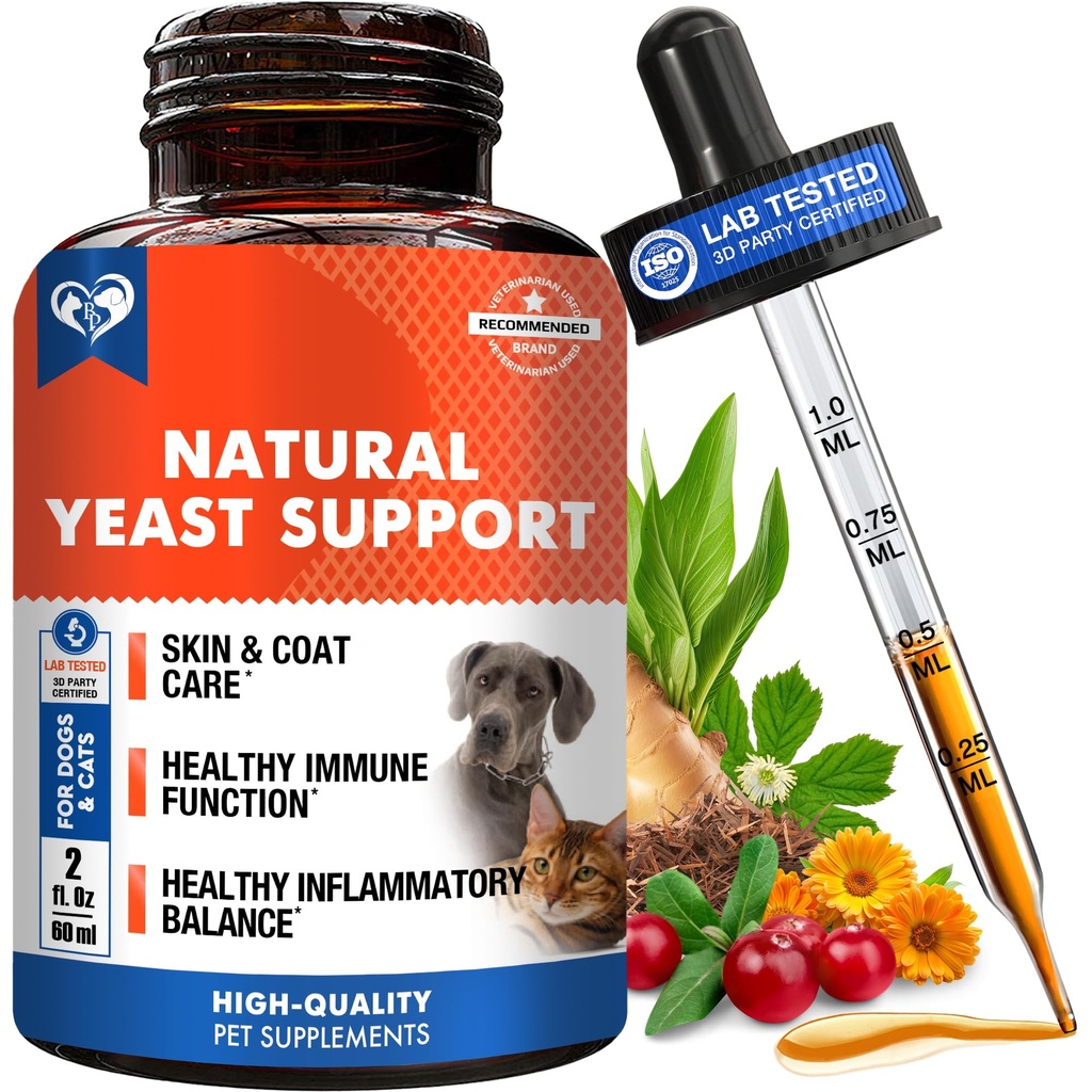 Natürliche Katzen & Hunde Hefe-Infektion Anti-Esch-Behandlung - juckende Ohren, Haut & Allergie Symptome Relief - Reduziert Entzündung & Relieves Irritation - Kräutermedizin Ergänzung Tropfen