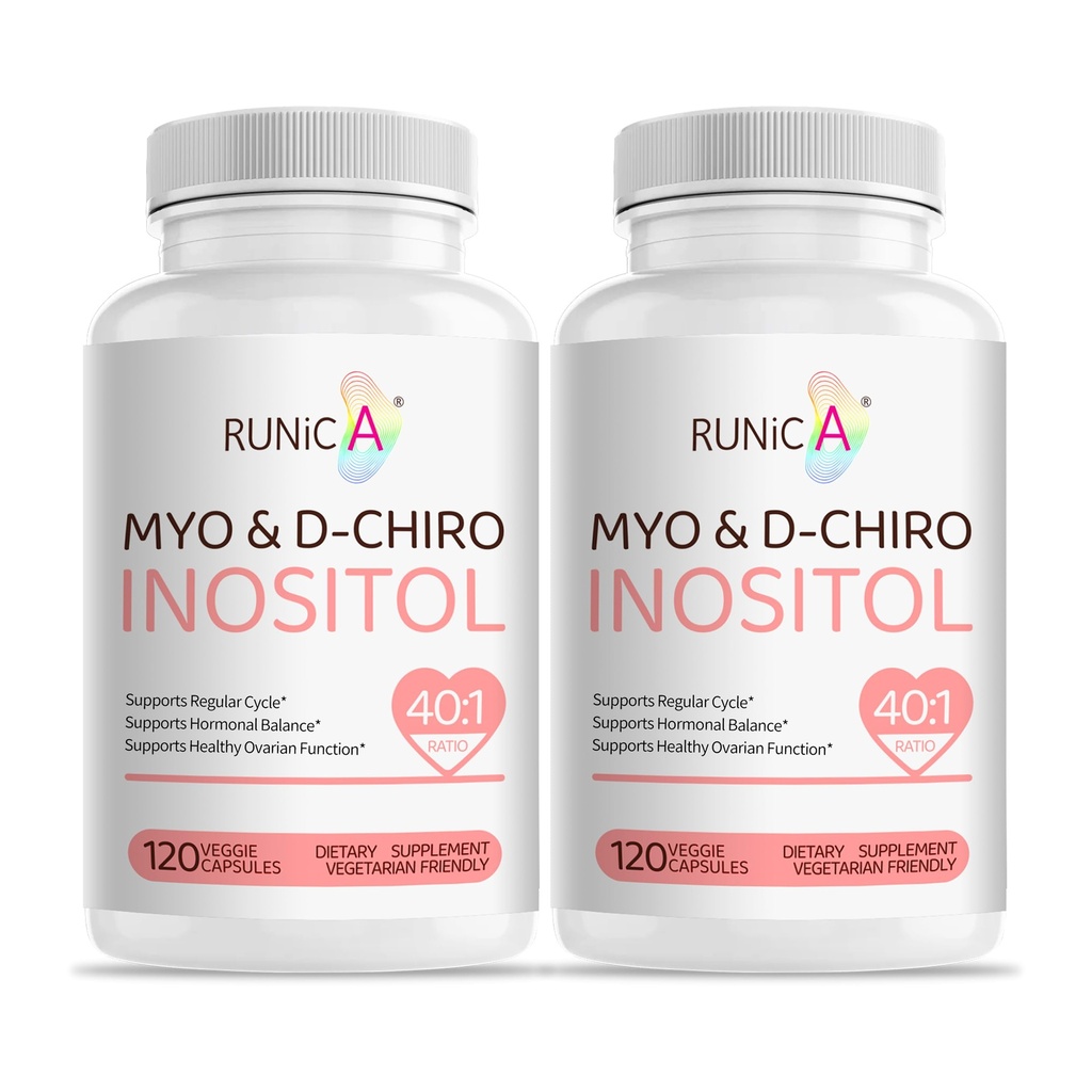 Myo-Inositol & D-Chiro Inositol Supplement für Damen - Ideal 40:1 Ratio -Unterstützung Frauen Hormon Balance & Fertilität & Ovarian Gesundheit - Vegan Pulver Kapseln - 60-Tag Versorgung