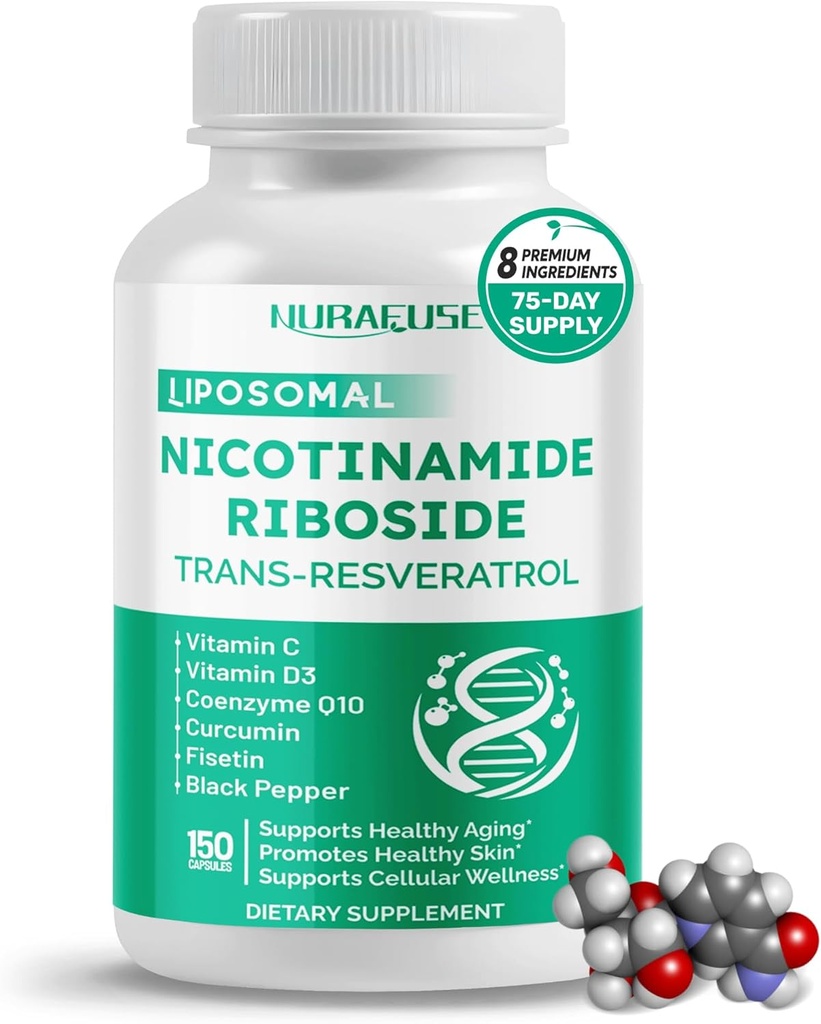 Liposomal Nicotinamide Riboside Trans-Resveratrol Coenzyme Q10 Vitamin C - Supports Healthy Aging, Skin- Supports Healthy Aging, Promotes Healthy Skin- Made and Tested in The USA