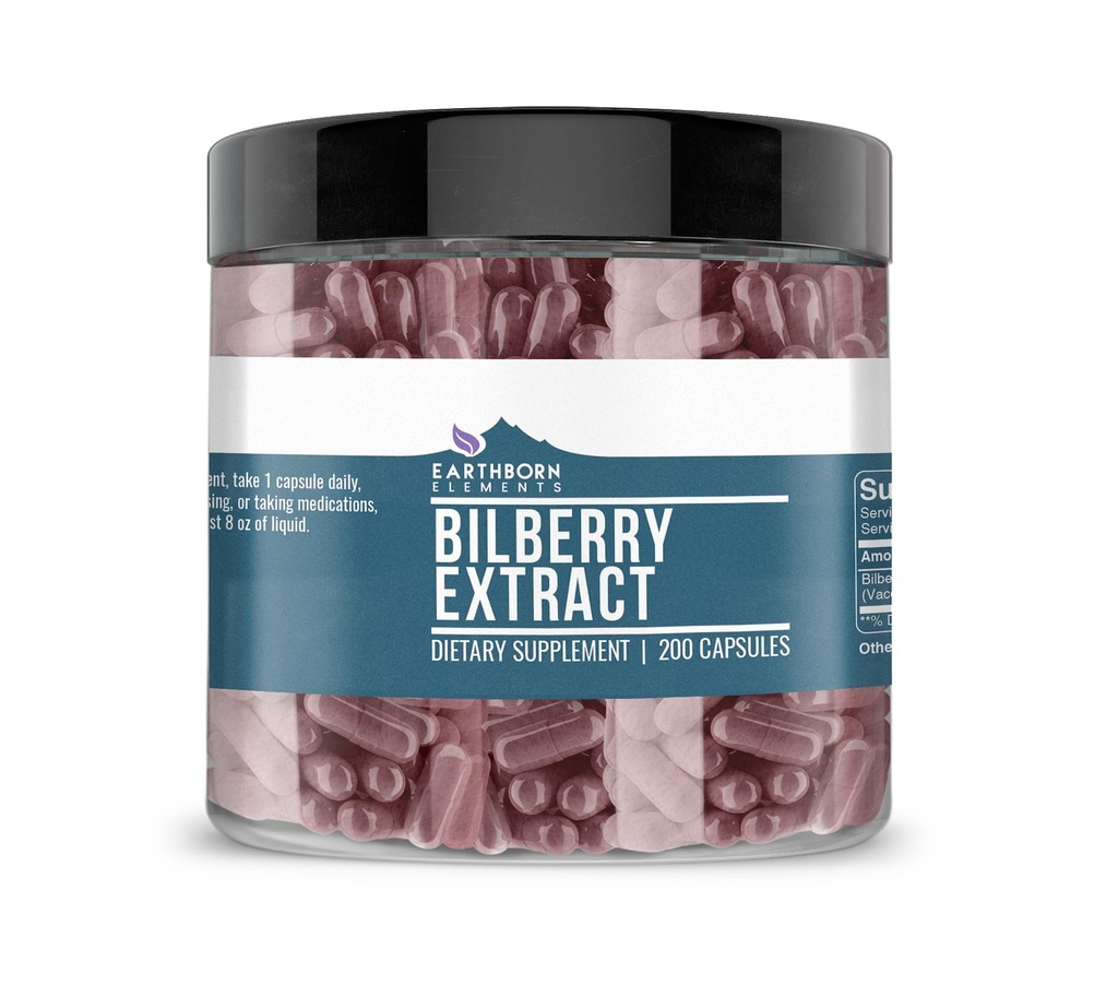 Földi eredetű elemek Bilberry kivonat 200 kapszula, tiszta és hígítatlan, nincs adalék