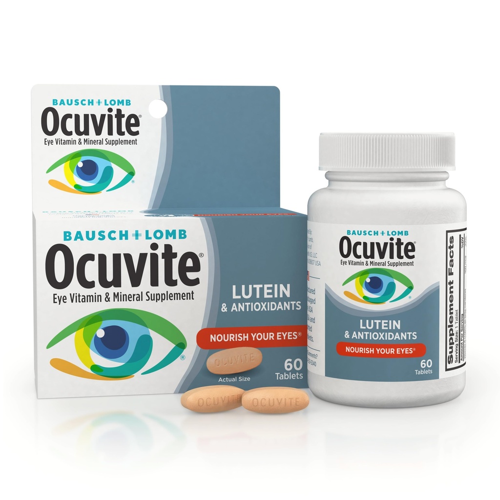 Ocuvite Eye Vitamin & Mineral Supplement, Lutein & Antioxidant Vitamine A, C & E, Zink für Augengesundheit & Unterstützung, Vitamine für Augen, 60 Tabletten